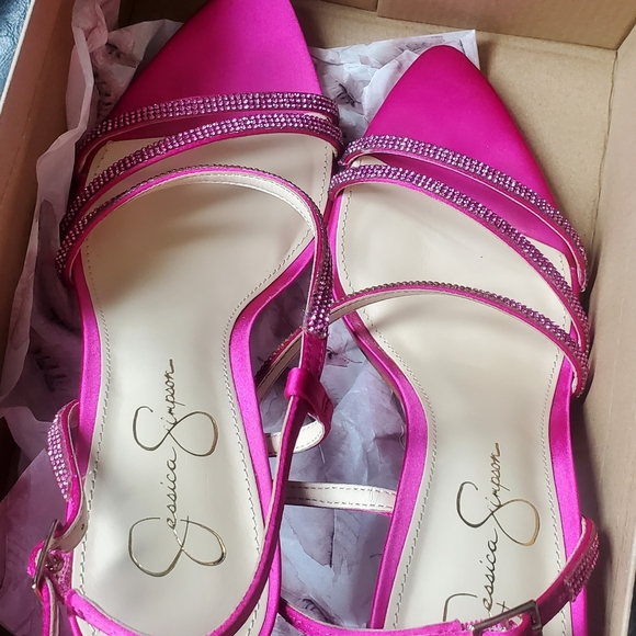 Jessica Simpson Hot Pink Rhinestone Strap Stiletto Sandals - Picture 3 of 4